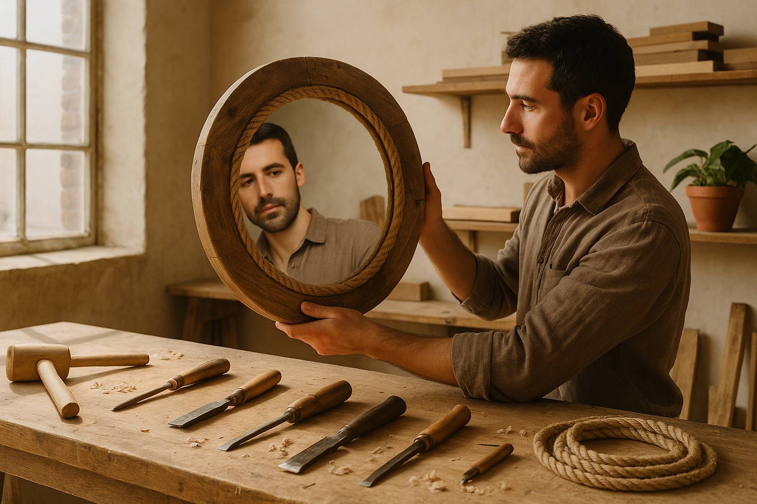 DIY: fabrica un espejo decorativo con cuerda y madera reciclada